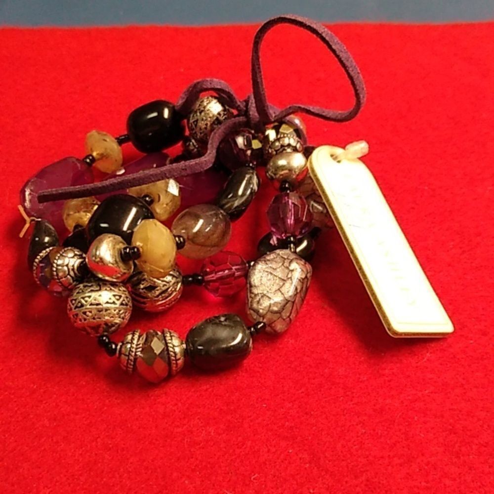NWT Laura Ashley Purple Bearded Silver Tone Metal Stretch Bracelet Cottagecore